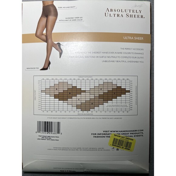 HANES Absolutely Ultra Sheer Control Top Reinforced Toe 706 Barely Black Size F - Picture 3 of 4